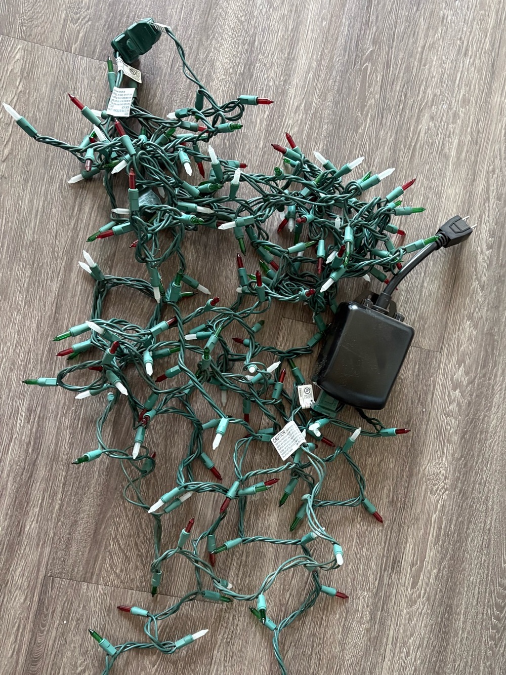 Green String Lights with Multi-Color Bulbs - Red, Green, and White
